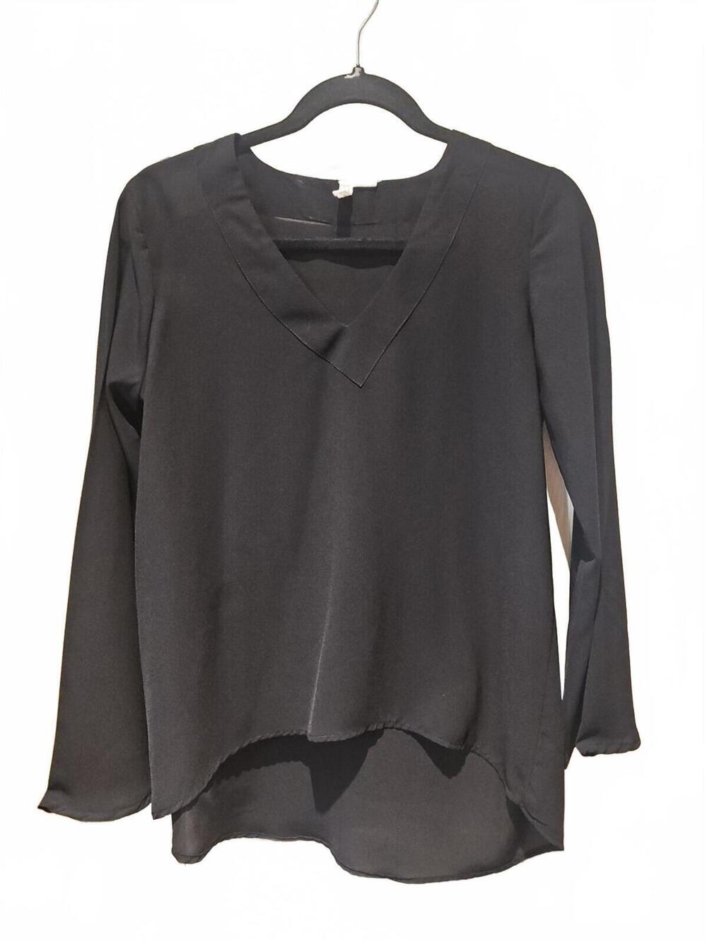 Japna Anthro Womens Size Small Black Hi-Lo Chiffon Long Sleeve Blouse